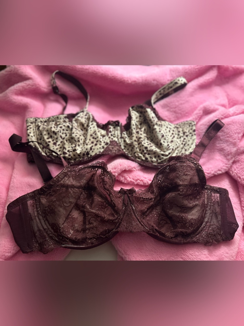 Marie Meili Lot of 2 Lacy Underwire Bras Burgundy / Animal Print